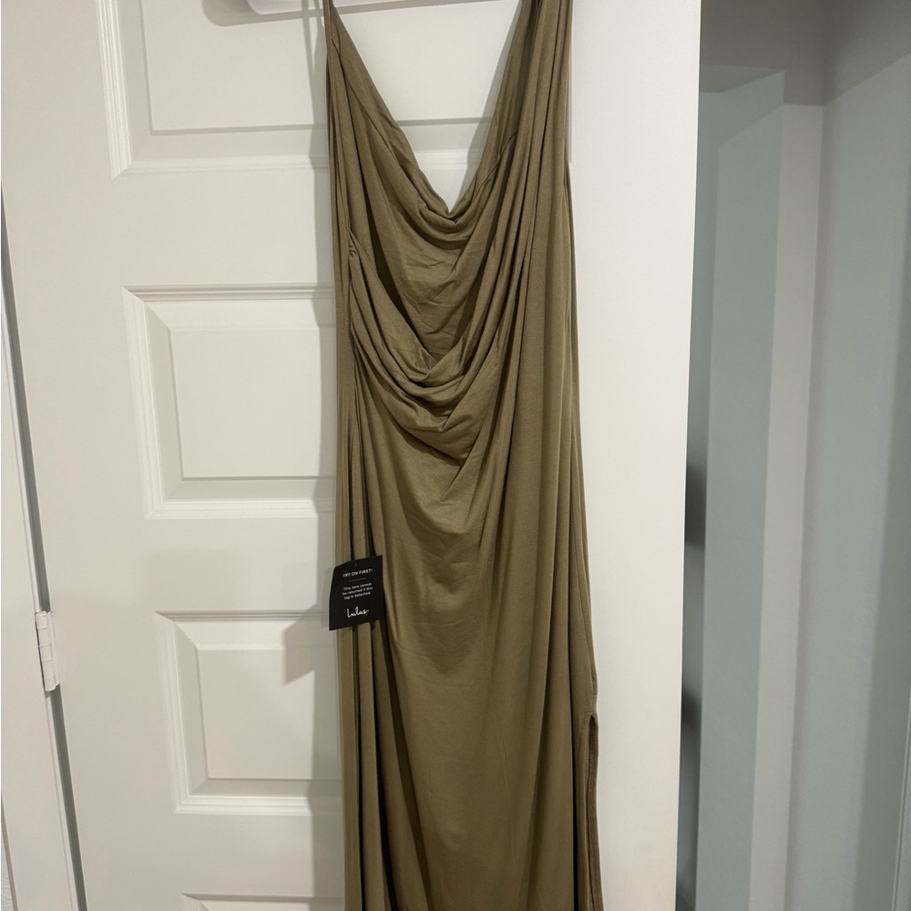 Lulu's Green Slip Dress Cowl Neck Sleeveless Cocktail